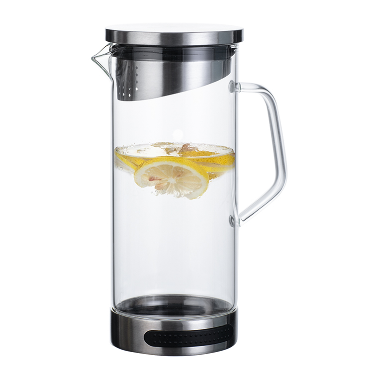 Sinoglass wholesale borosilicate glass pitcher with SS filter lid/ glass carafe