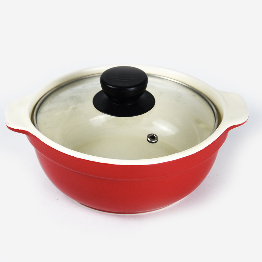 7inch stoneware 2-tone glaze stock pot with glass lid