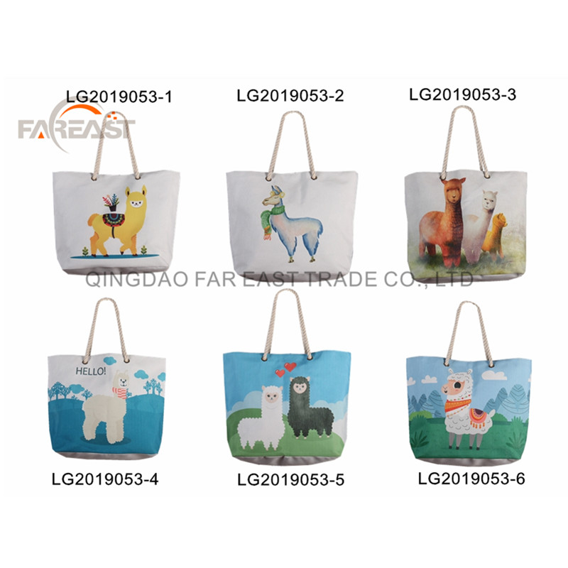 Custom digital printed llama handbag beach bag shopper