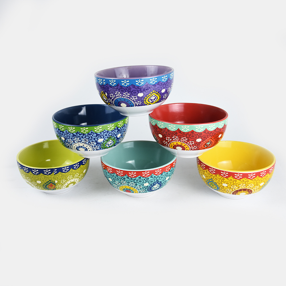 ceramic bowl with decal in two-tone solid color
