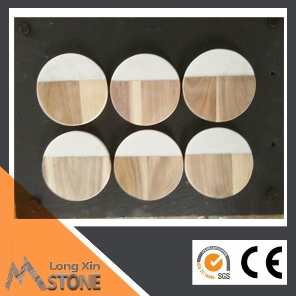 Chinese natural white quartzite stone with acacia wood coaster