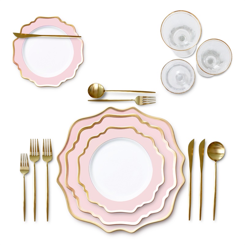 Pink with gold rim Sunflower plates