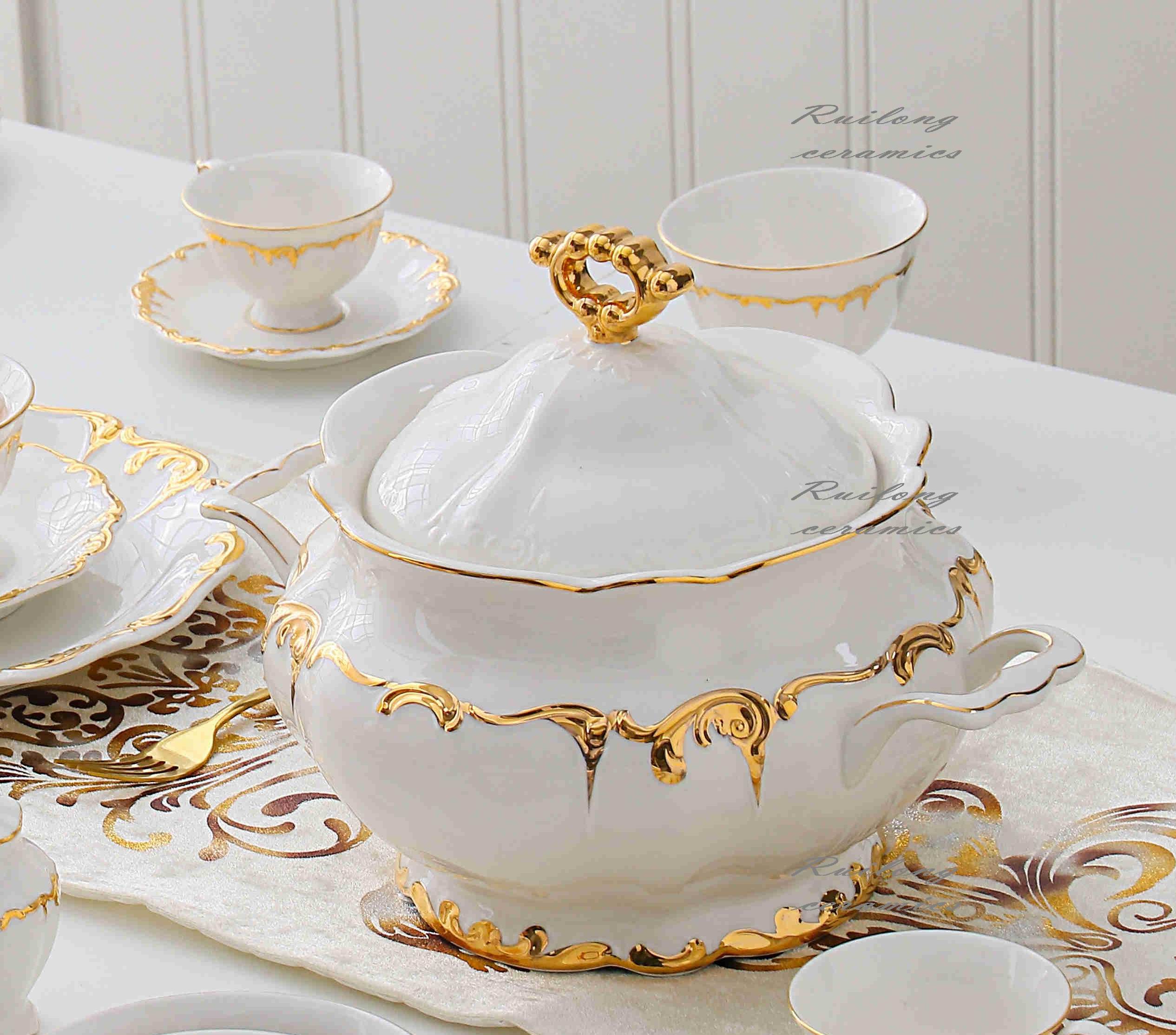 Hot Sell Custom Design Fancy Round Shape New Dinner Ceramic Soup Tureen