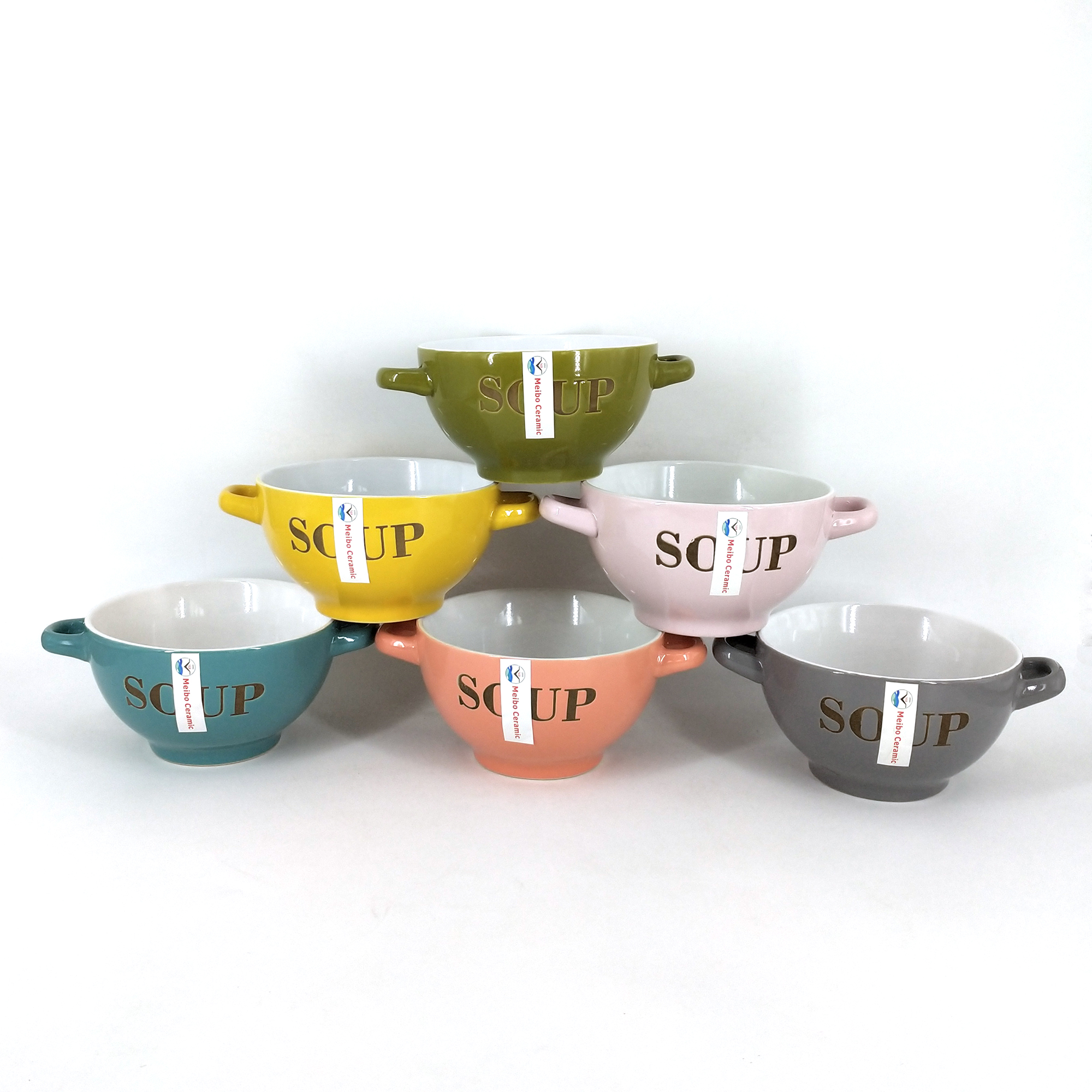5.5‘’ two tone color glazed transfer printing bowl with two ears