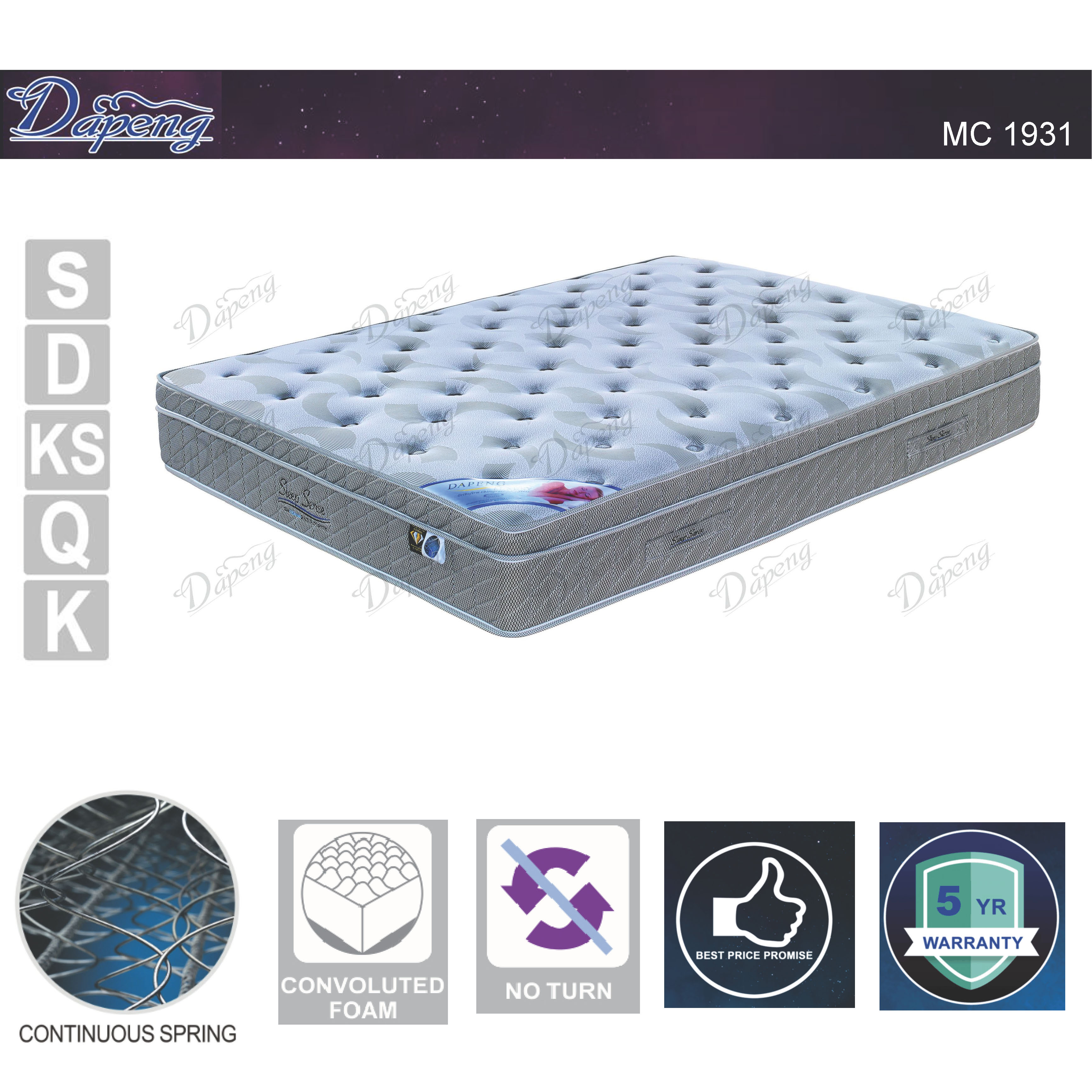 Queen Double King Single Economic Comfort Euro Top Continuous Spring Mattress