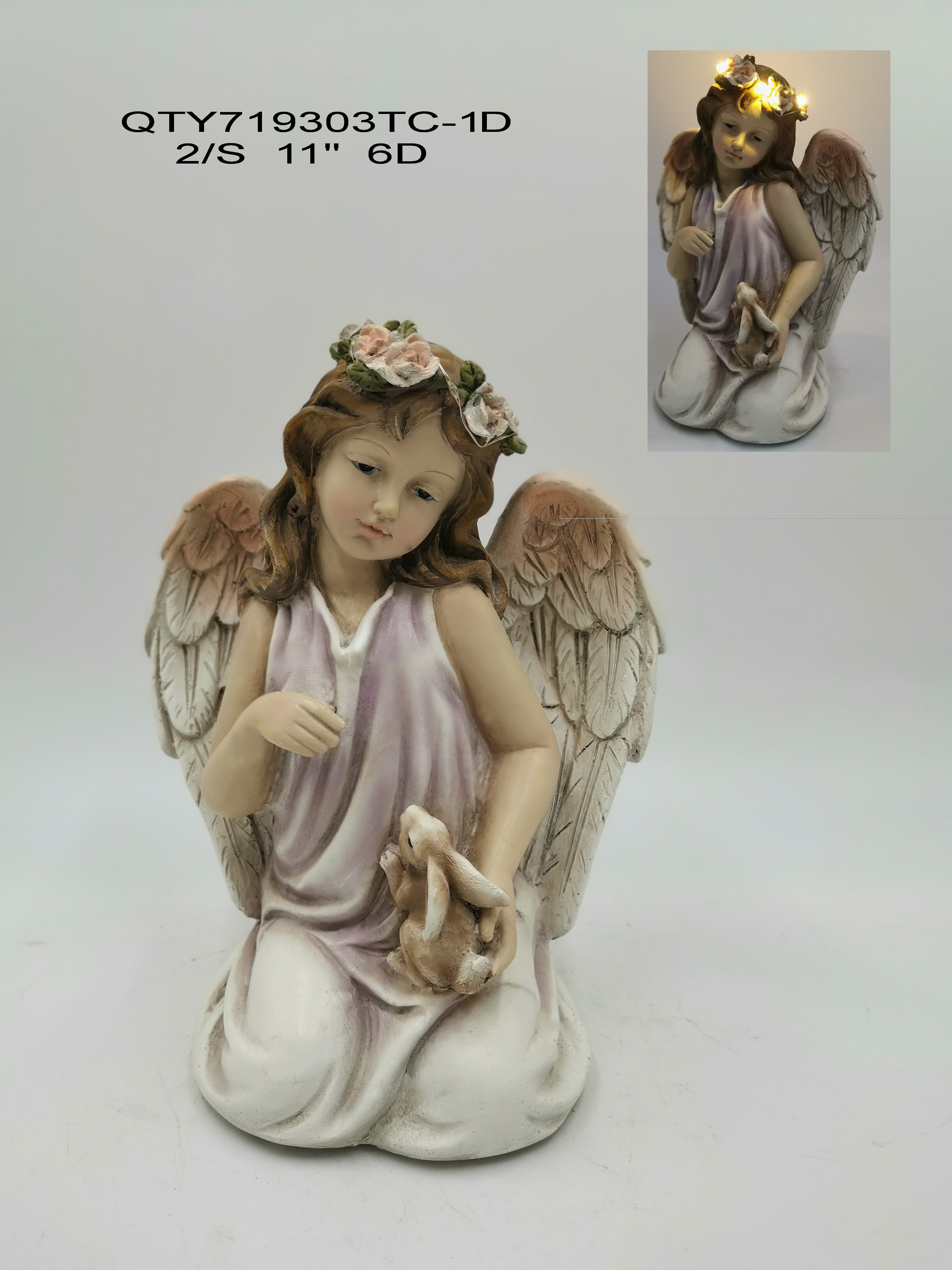 Garden decorations Angel holding rabbit with LED light