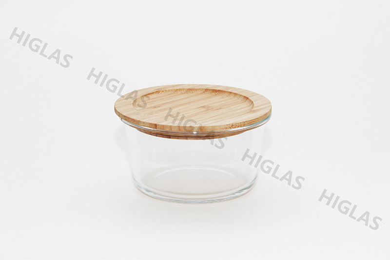 1.2l/0.8l Round Borosilicate High Glass Food Container With Bamboo Lid