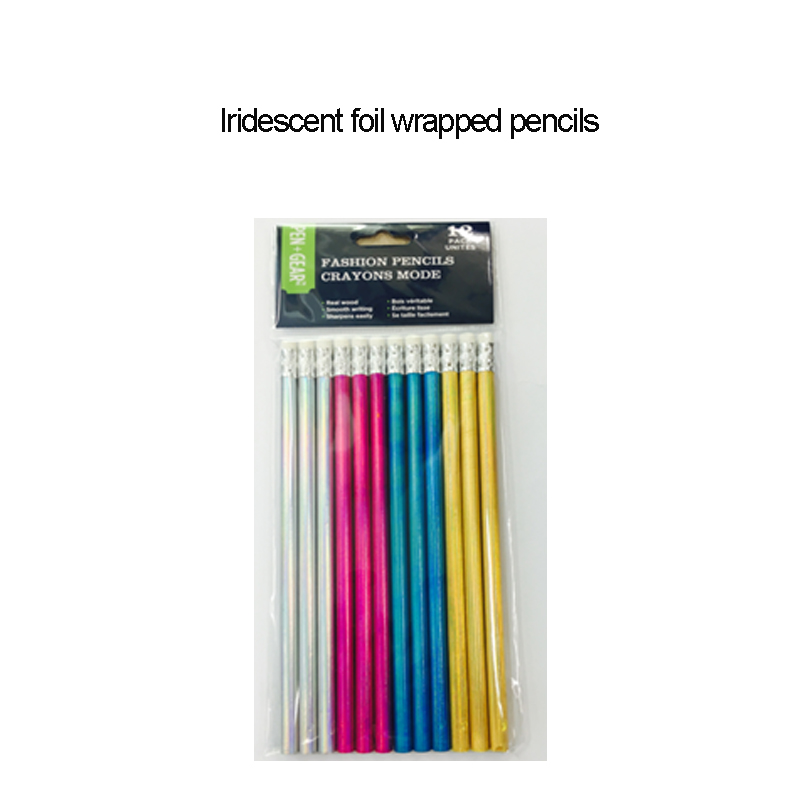 Iridescent foil wrapped pencils