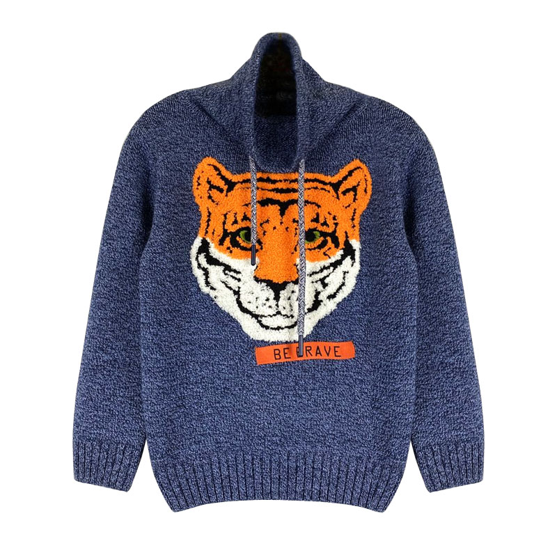 Boys' Casual Long Sleeve Tiger Turtleneck Knit Sweater Pullover
