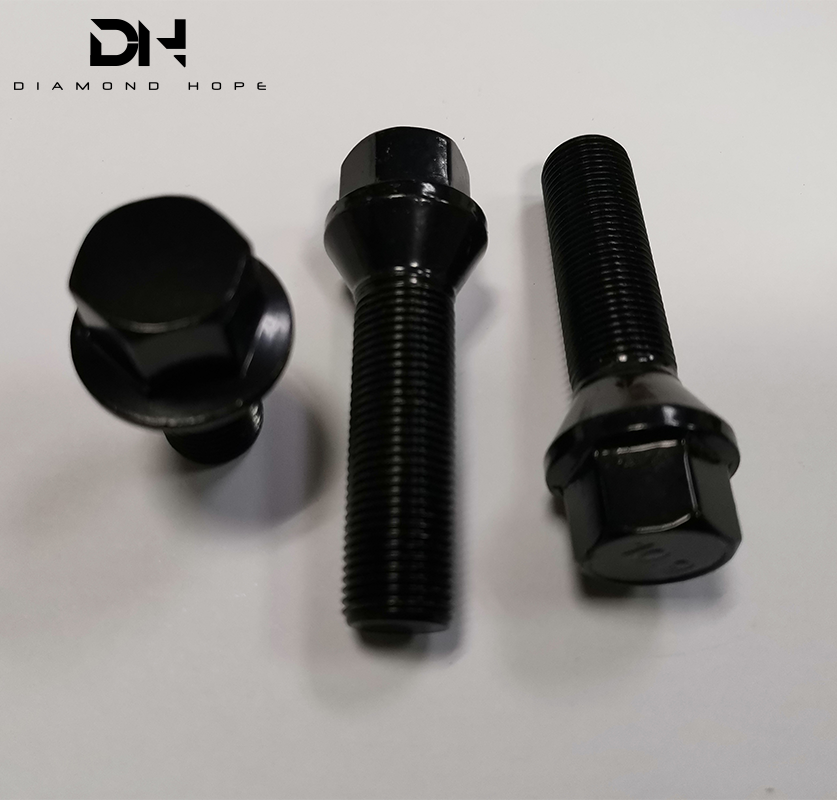 black 19mm hex cone seat M14*1.25 chrome wheel lug bolt for car