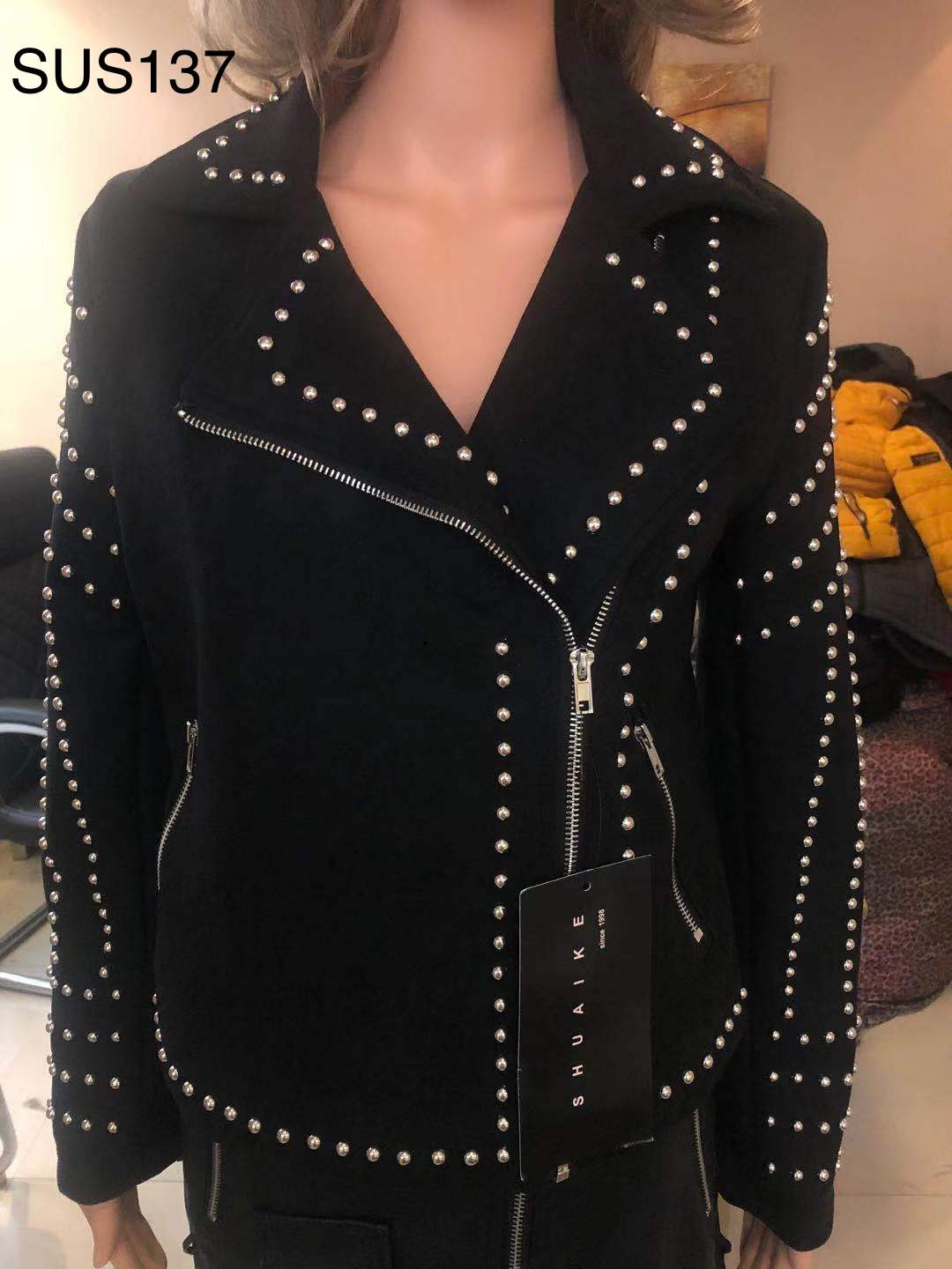 Ladies Print Embroidered With Studs Suede Jacket