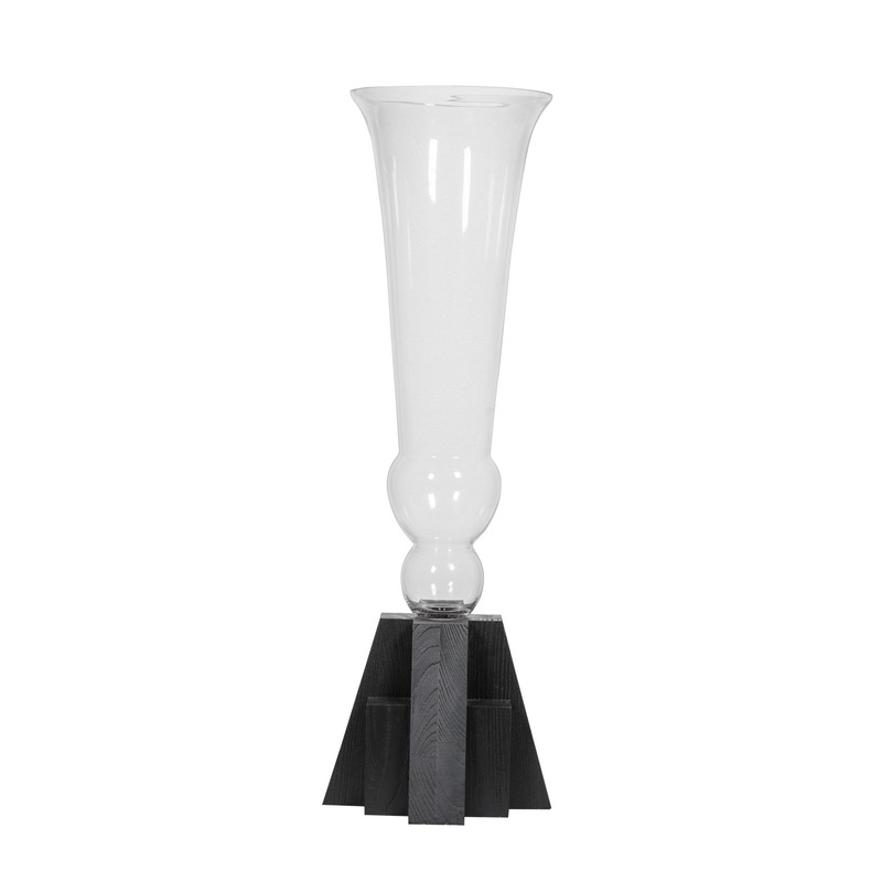 Glass Vase with Wooden Base / Hom-shaped Vase