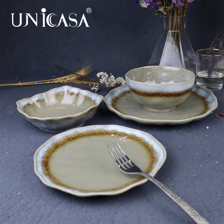 4-Piece Stoneware Ceramic Dinnerware Set Dinner plate Side plate bowl and mug