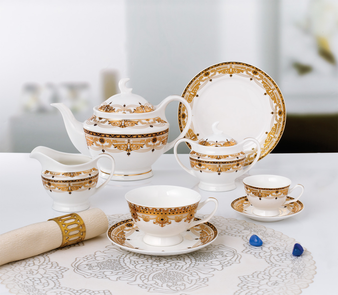 Porcelain 35pcs Lunch Tea Set New Bone China