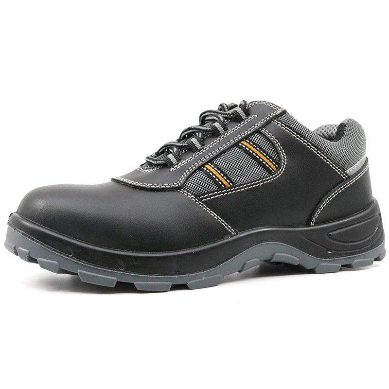 Oil slip resistant black leather steel toe puncture proof safety work shoes