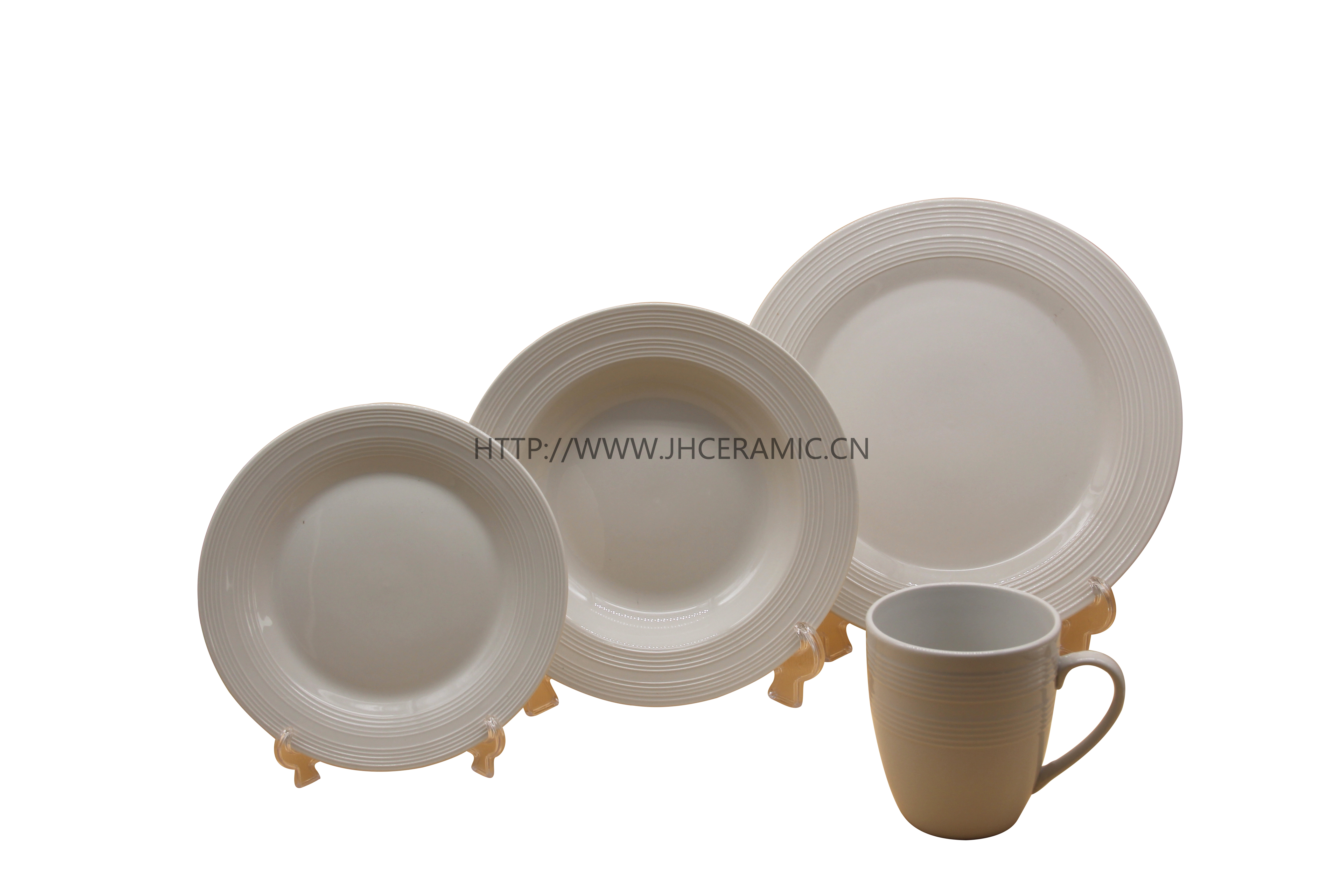Embossed white porcelain dinner set