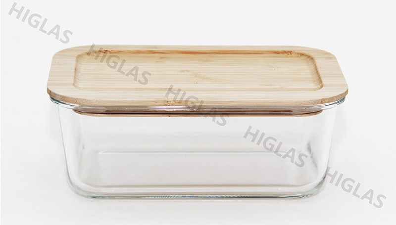 1.8l/1.3l/0.9l Rect. Borosilicate Glass High Food Container With Bamboo Lid
