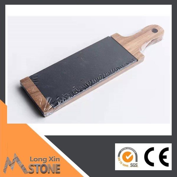 China natural Acacia wood with black slate cheese plate