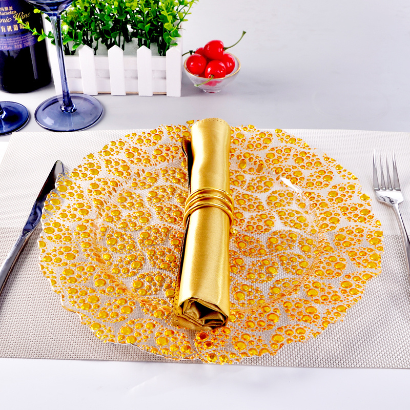 Electroplated Golden Glass Charger plate with irregular dots