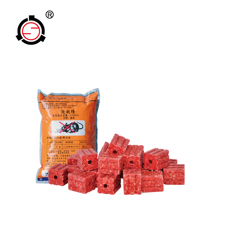 Brodifacoum 0.005% or Bromadiolone 0.005% columnar Waxed Blocks