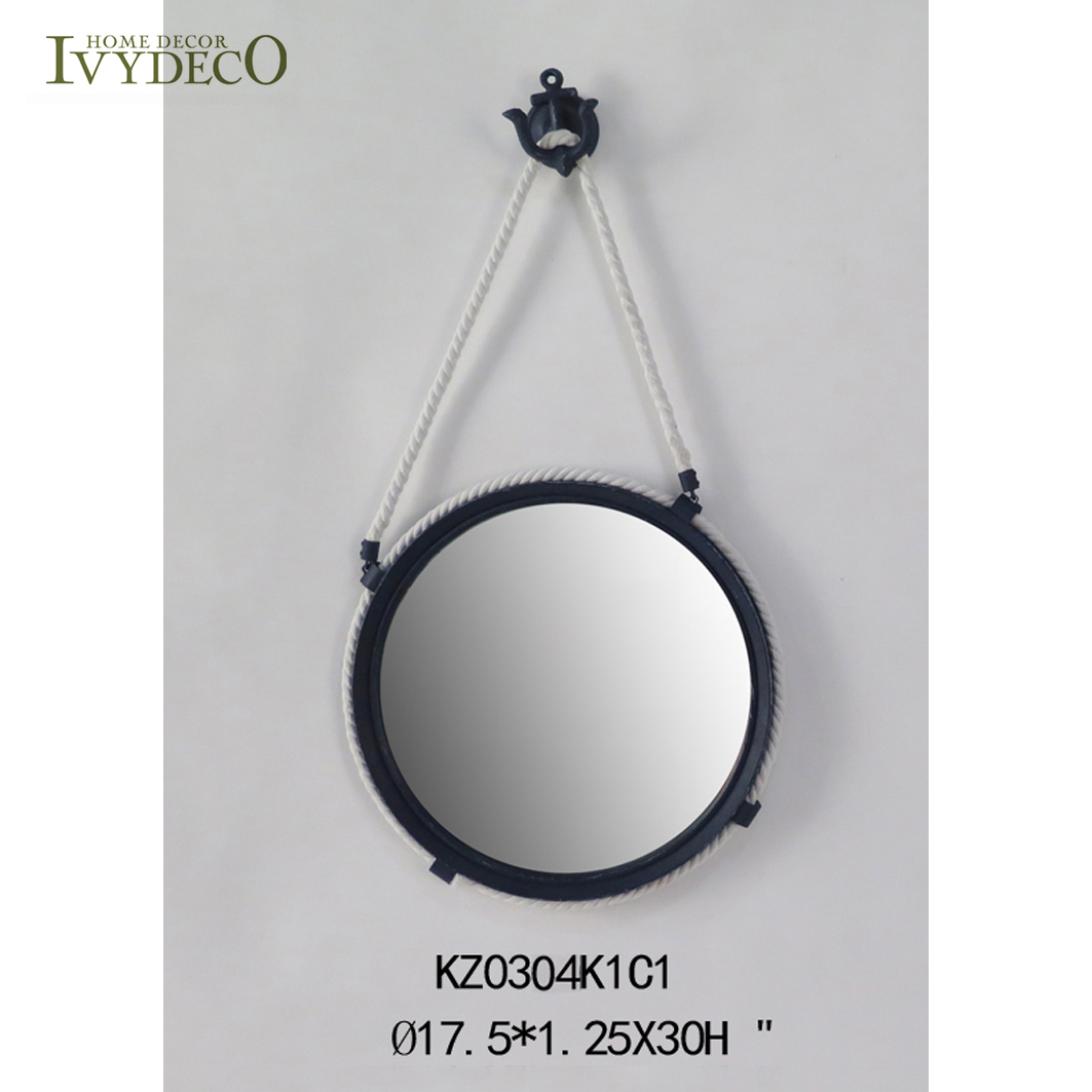Marine theme round cotton rope wall mirror