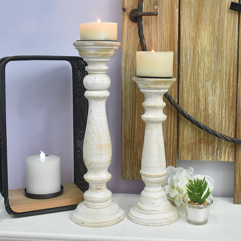 Luckywind Shabby Chic Vintage Rustic Antique Distressed Decorative Wooden Pillar Candle Holder