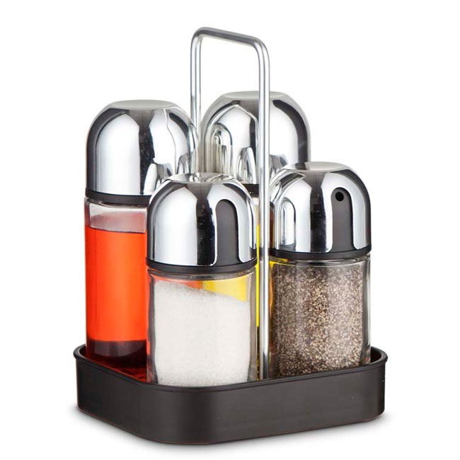 CYLINDER body Oil and Vinegar bottle with salt pepper shaker rack salad dressing set