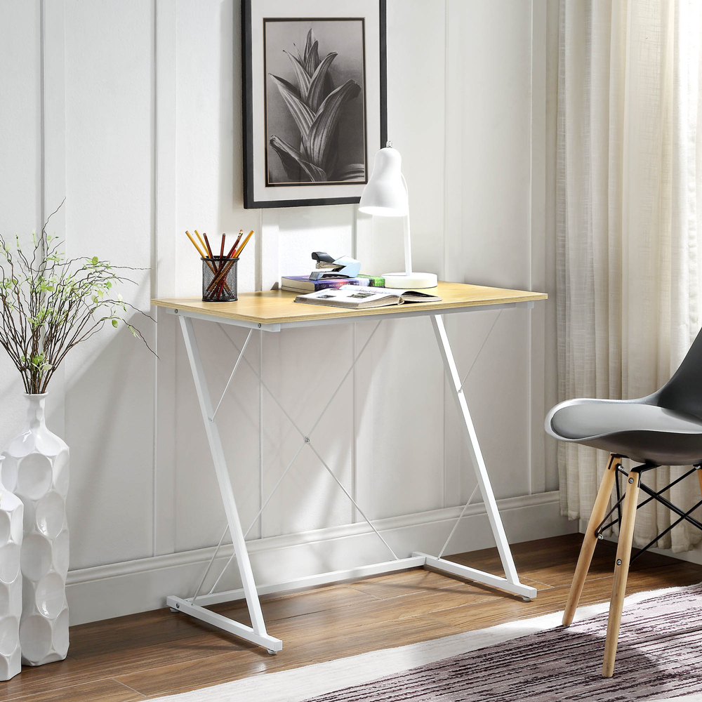 Study Desk, Home Office Study Desk with Shelf, Wood Work-Station PC Laptop Table