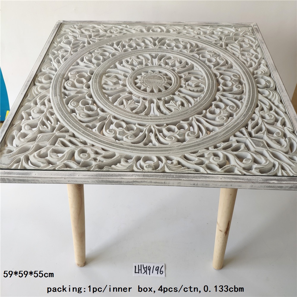 MDF carved coffee table with glass