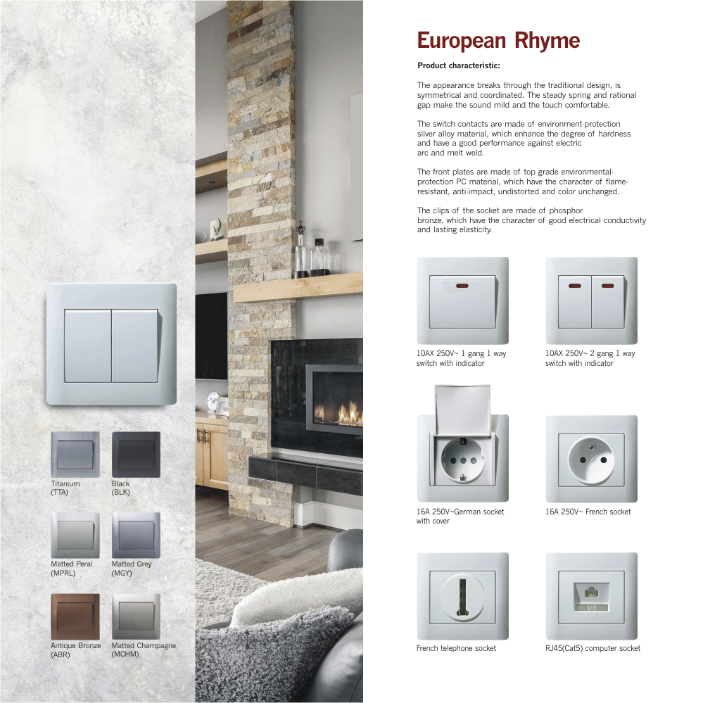 Rhyme European switch and socket