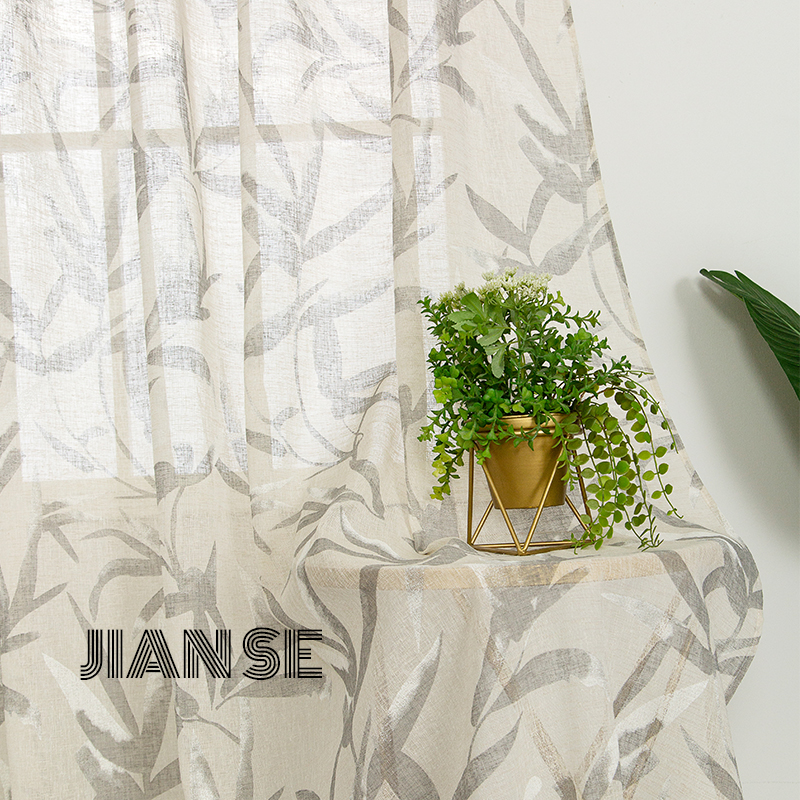 CURTAIN A3858-1 Baboom leaf pigment printing curtain fabric 540D linen