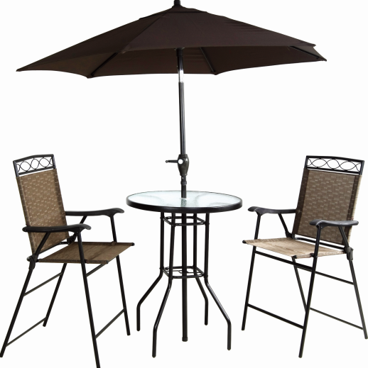 Furniture 4 Piece Black Patio Garden Set with Table, Umbrella and 2 Folding Chairs