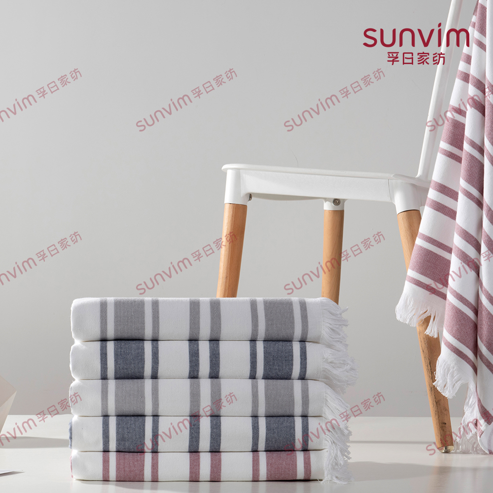Solid DyedSingle Side TerryPolyester StripeBath Towel(fringe)STYLE
