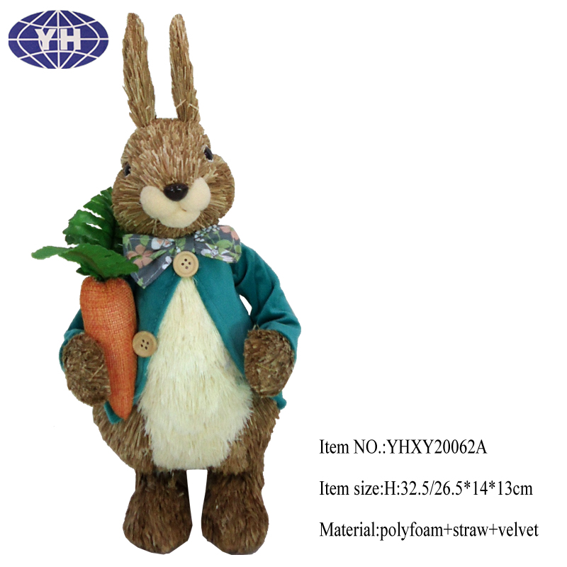 Easter decor,Home decor,crafts,decoration,bunny,straw rabbit with carrot,wearing velvet cloth