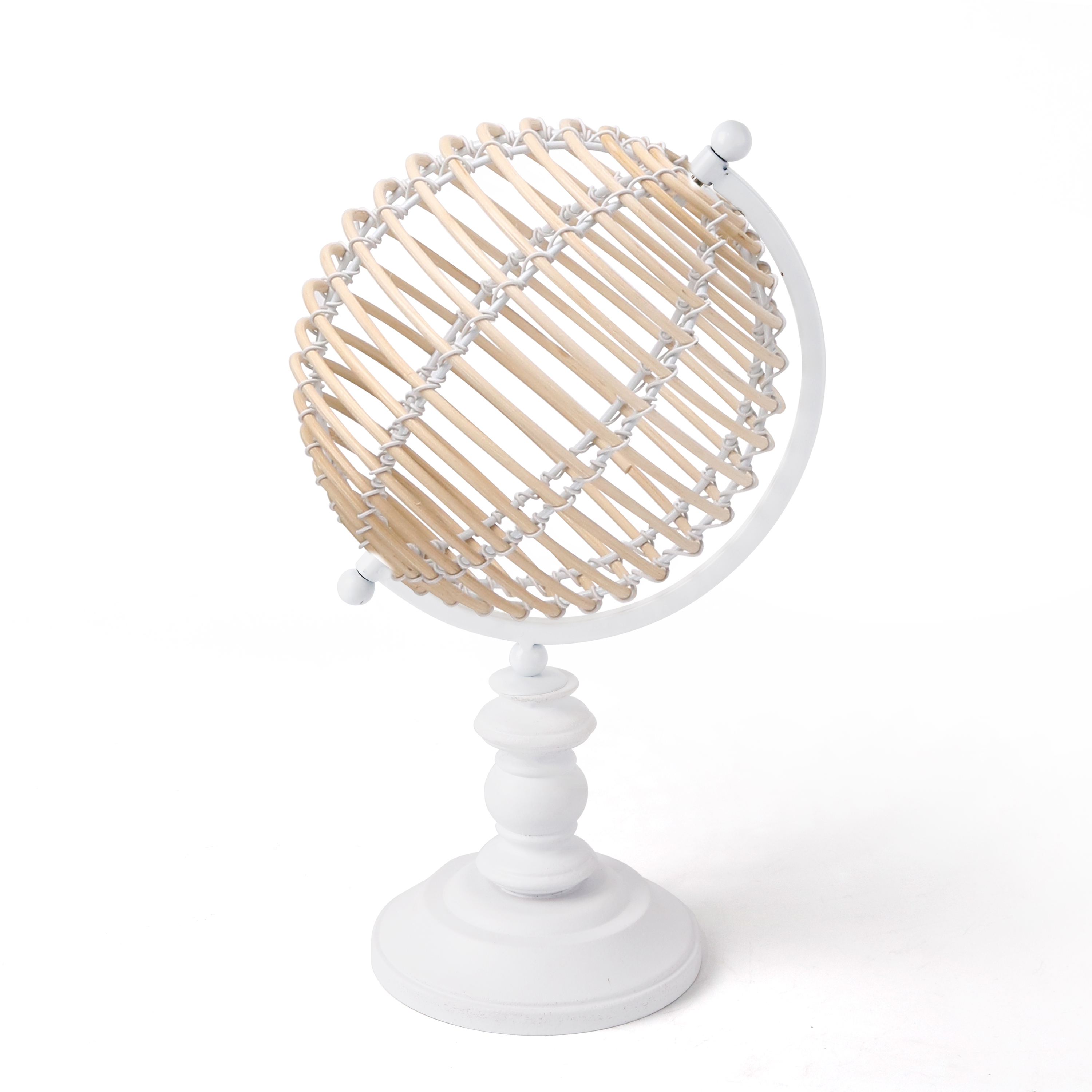 New Hot Selling Simple Round Natural Color Wooden Willow Globe with White Wooden Stand
