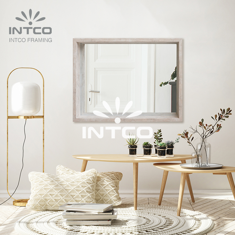 White Wash Wood Grain Functional Mirror