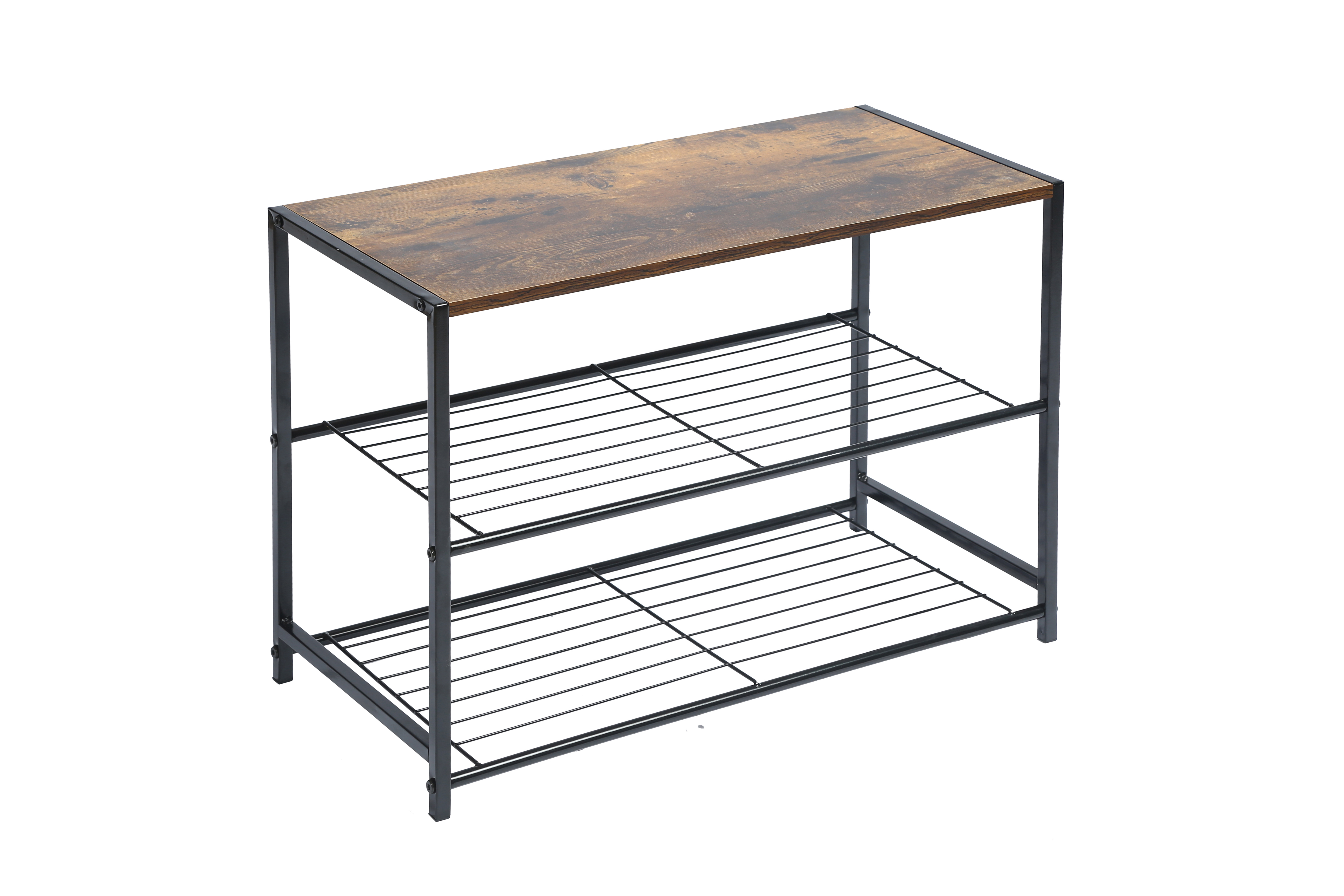 3-Tier Shoe Rack, Shoe cabinet, All-Metal Shoe Tower, , Shoe Storage Shelf with MDF Top Board, Each Tier Fits 3 Pairs of Shoes, Entryway Shoes Organizer with Sturdy Metal Shelves in Rustic Brown