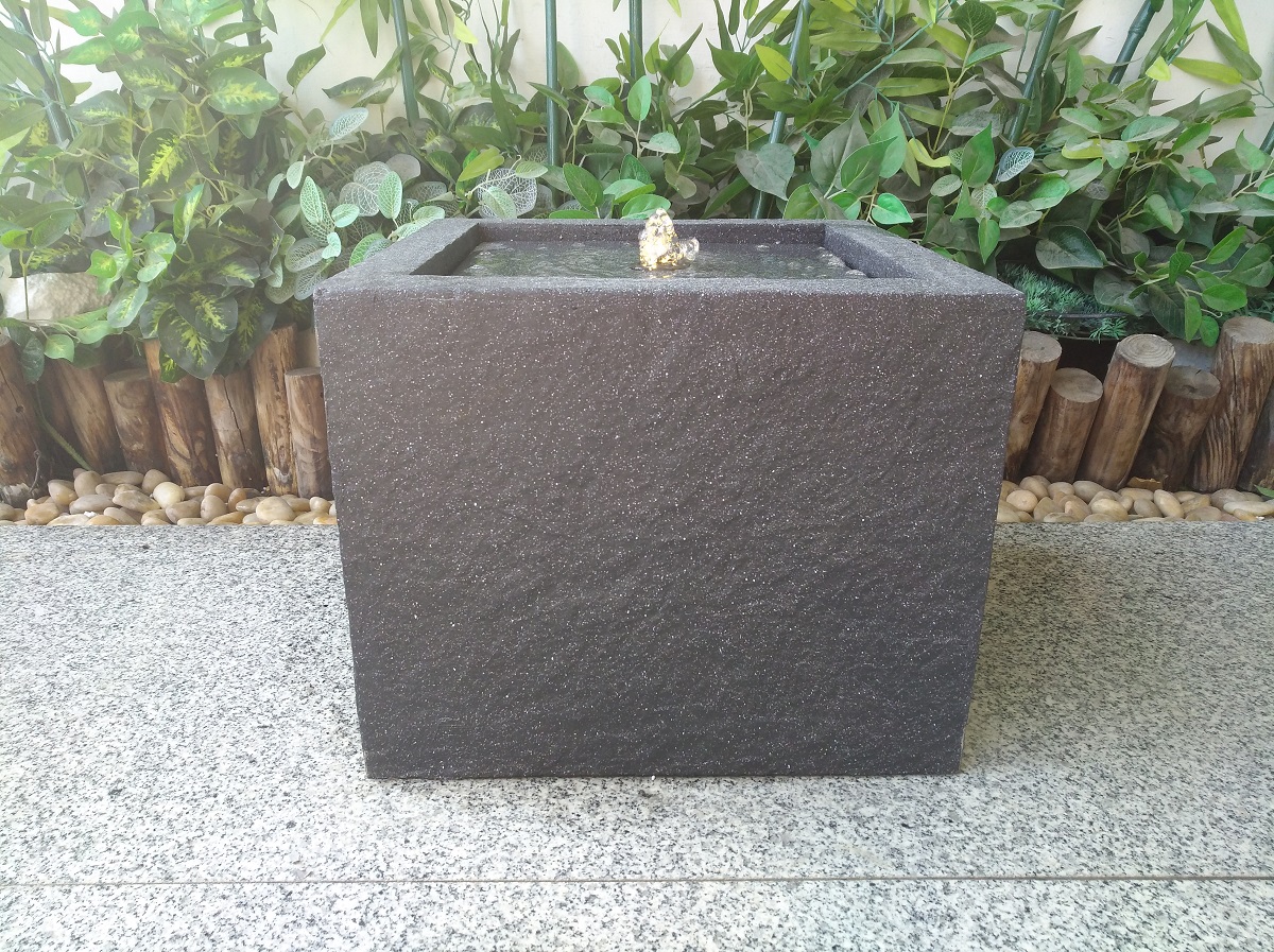 square water fountain in stone finish