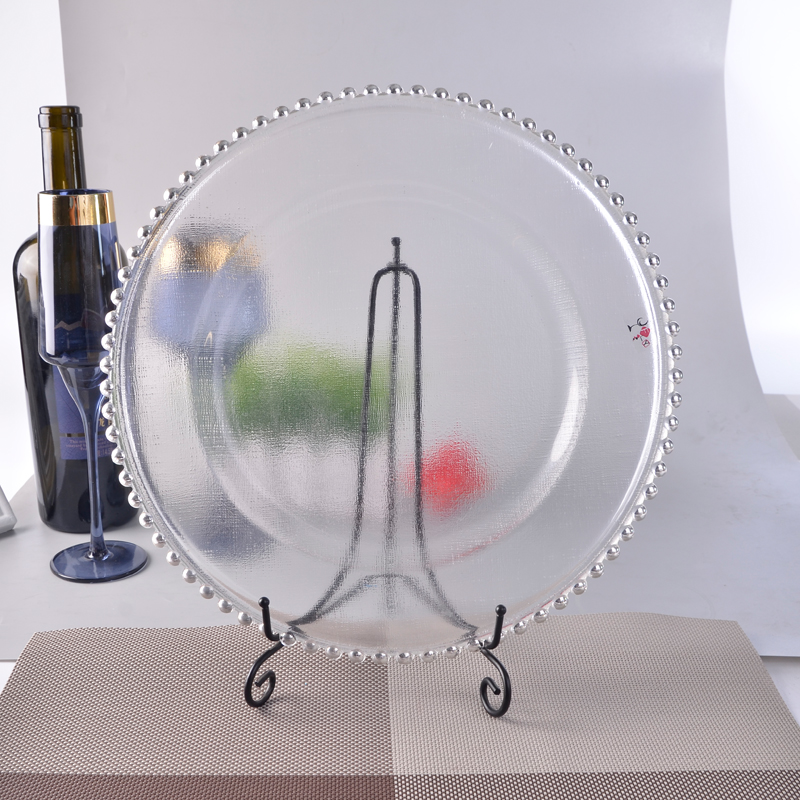 Gold and silver beads plate, pearl glass charger plate, manufacturers wholesale at a low price