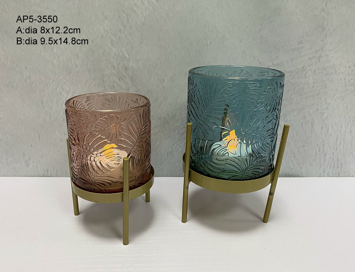 Glass Candle Holder With Metal Stand