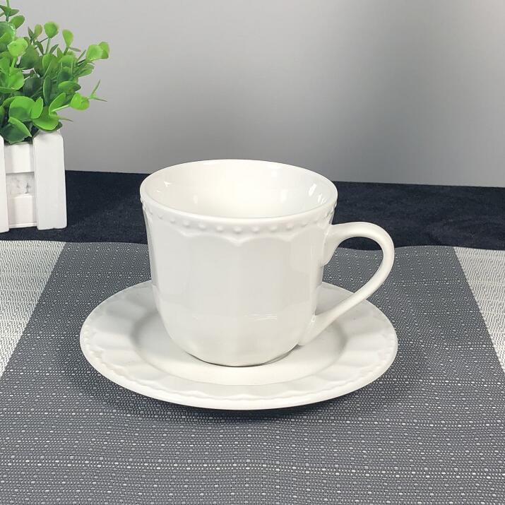 Embossed White Porcelain Cup Saucer 300CC