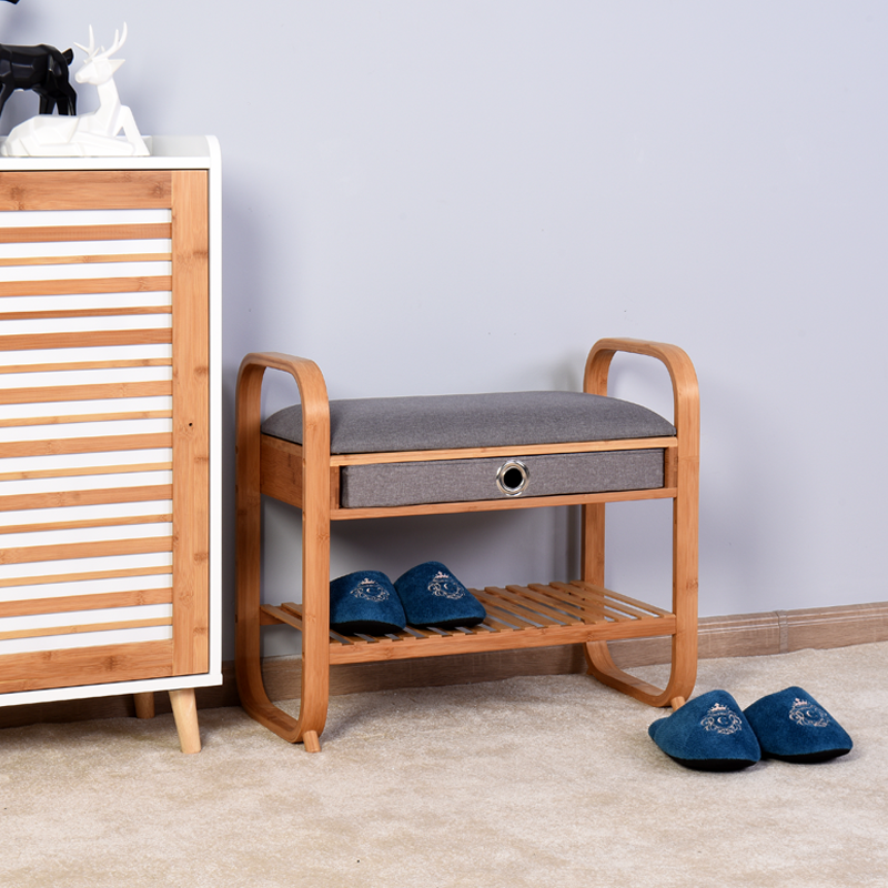 Bamboo bench with shoe rack & storage unit