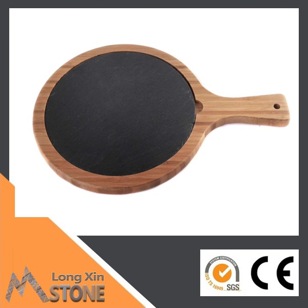 China natural Acacia wood with black slate food plate