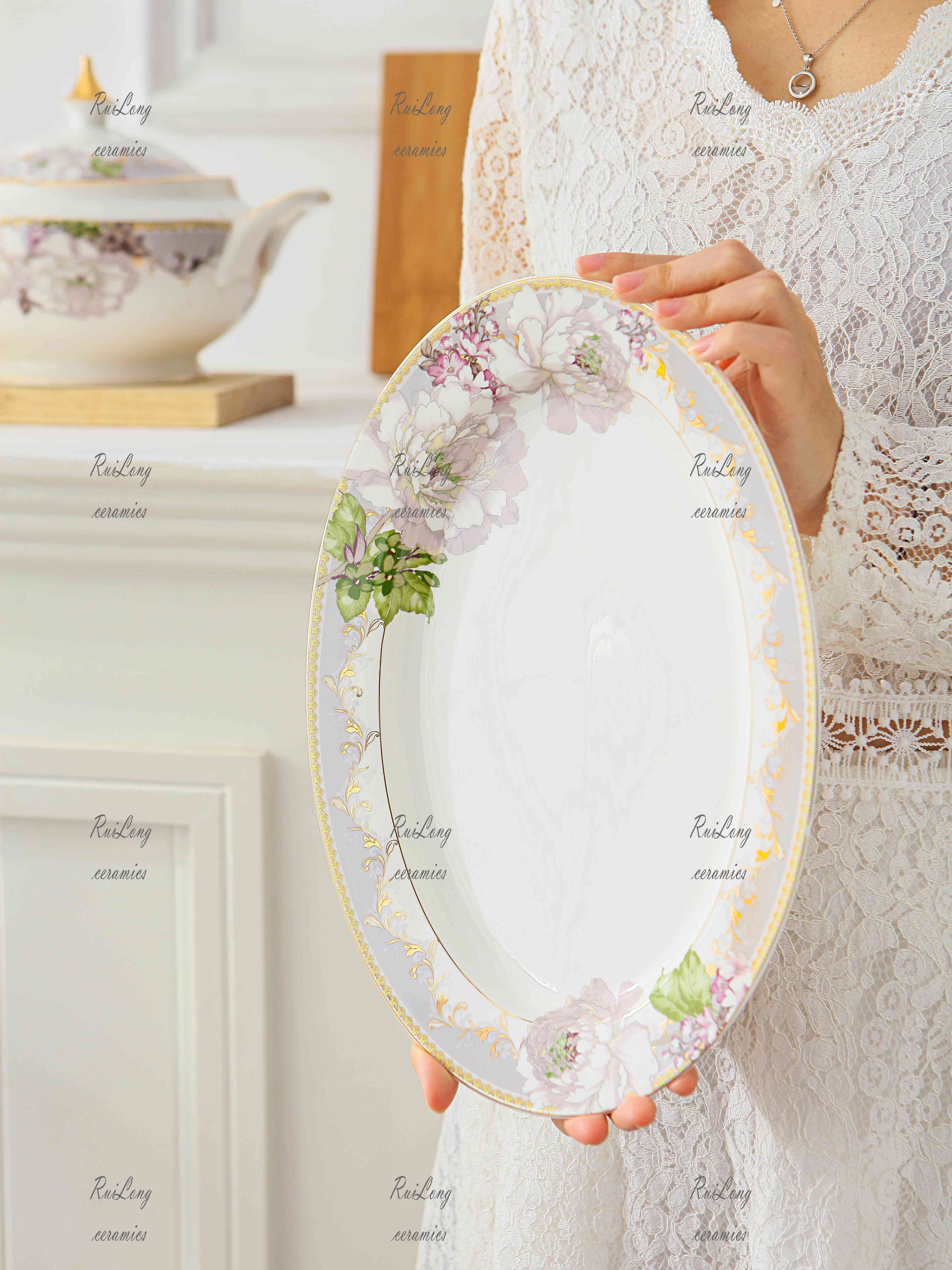 Wholesale High quality Beautiful Printing food serving 12"oval plate