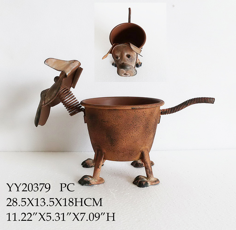 metal flower pot dog