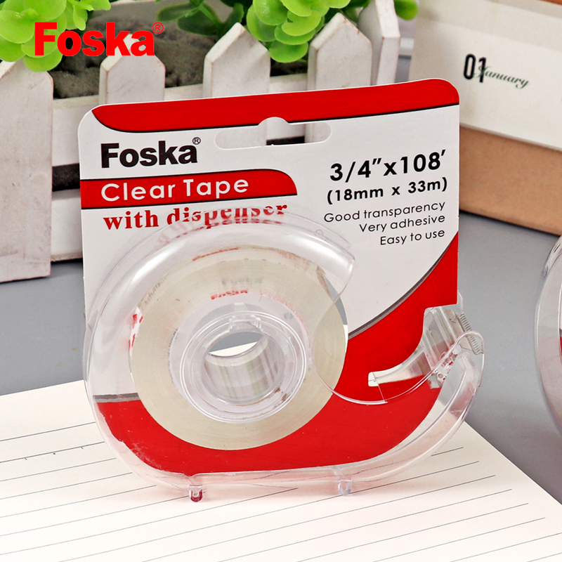 Foska Stationery Mini Kids Plastic Adhesive Transparent Tape With Dispenser