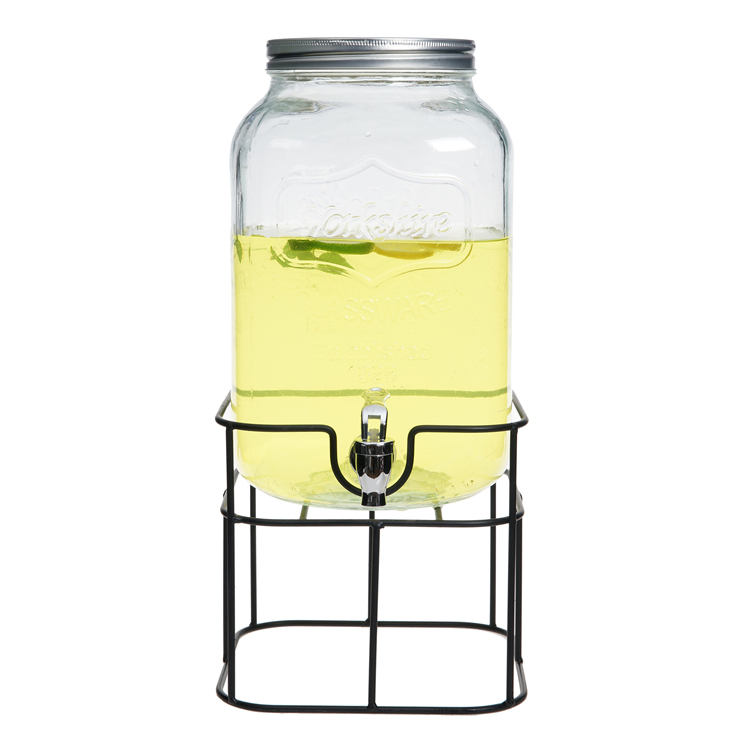 Glass Drinking Dispener Set With Rack