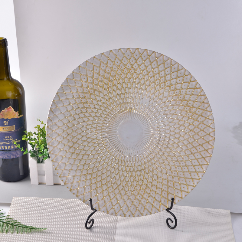 Electroplating gold and silver 33cm glass charger plate, household cake stand, hotel dinner charger plate