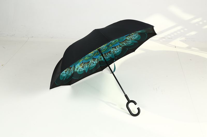 23inches 8ribs printing reverse windproof double layers inverted manual open straight umbrella for car