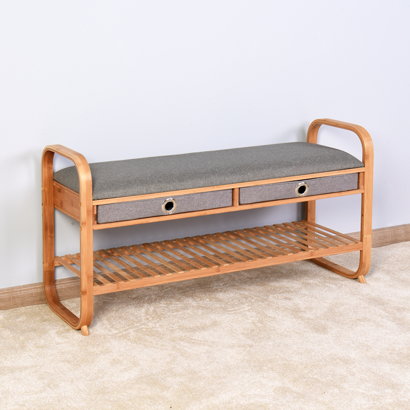 Bamboo bench with shoe rack & storage unit